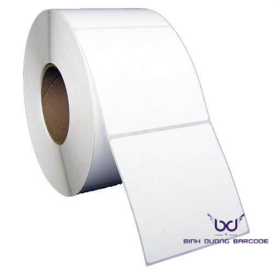 Tem decal nhựa PVC trắng bóng
